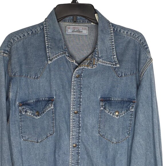 Levi Strauss Signature Denim Shirt Mens XL Blue Western Snap Front Pockets - Picture 15 of 16